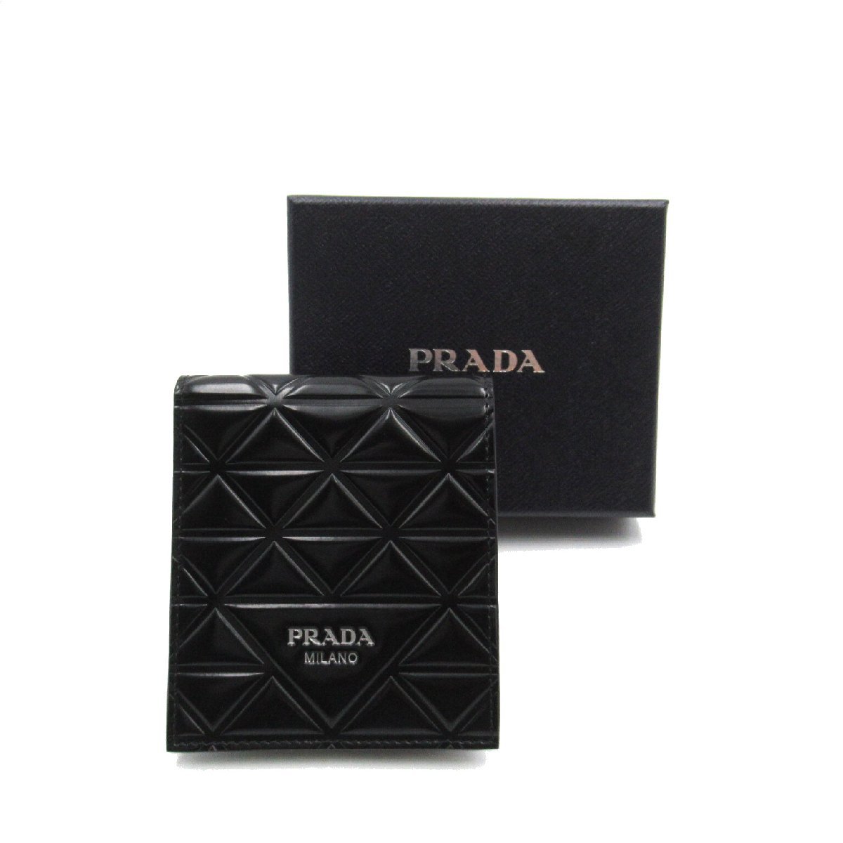 PRADA プラダ 二つ折り財布 二つ折財布 ブラック系 レザー メンズ_画像8