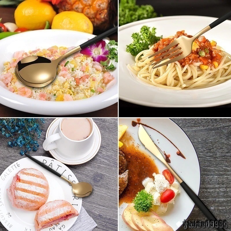 [utr] tableware cutlery set abroad brand ^24pcs West Northern Europe manner dinner set knife fork Pooh n blue Gold 