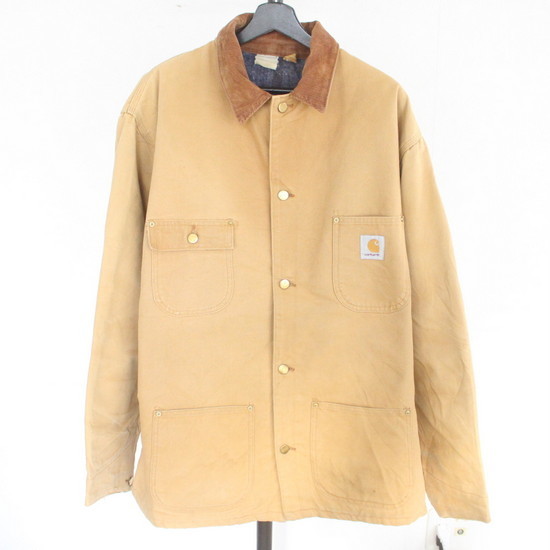 B79 90sビンテージ Carhartt カーハート ダック 裏地ブランケット チョアコート■1990年代製 表記48サイズ ブラウン 茶色 襟コーデュロイ_画像1