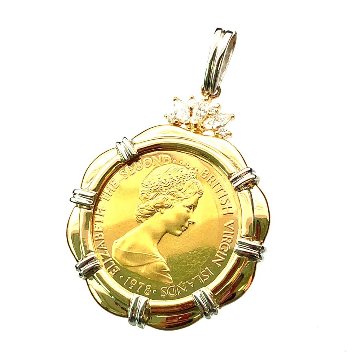 王家の象徴 100ドル金貨 ヴァージン諸島 1978年 K18/24 純金 16.9g コイントップ プラチナ ダイヤモンド イエローゴールド コレクション