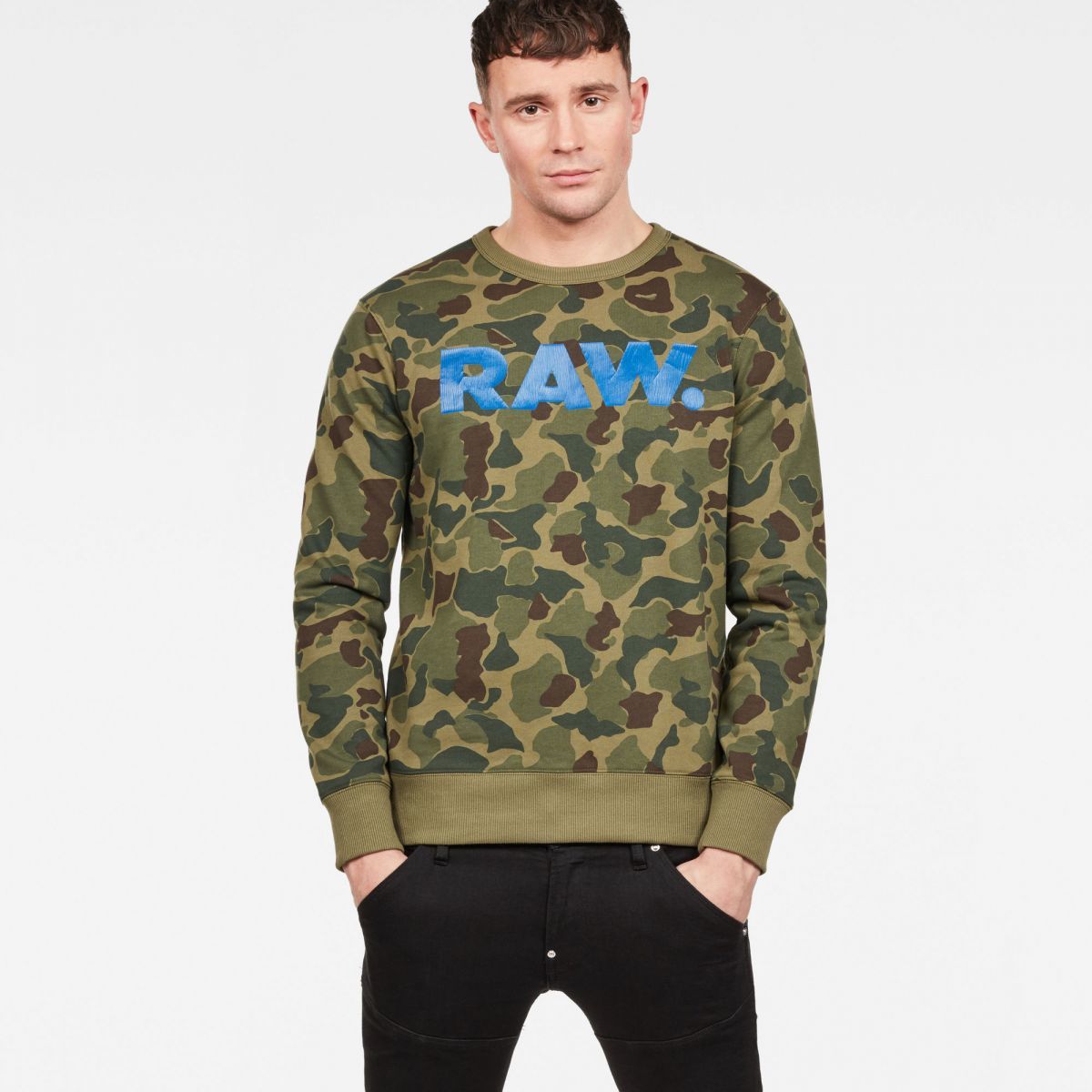 1円/G-STAR RAW/XSサイズ/スウェット ZEABEL BEACH CAMO MC CORE R SW L/S D13306-B174-A055 迷彩 ロゴ トレーナー 新品/カーキ/gf411/_画像8