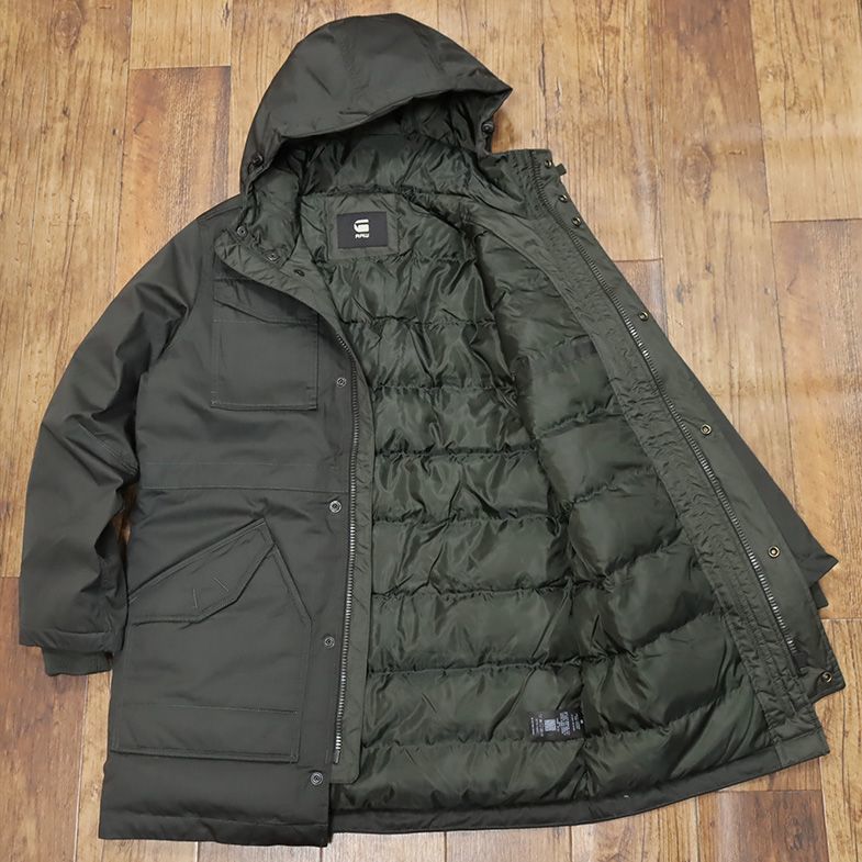 1円/秋冬/G-STAR RAW/Sサイズ/ダウン コート MFD HDD PARKA D1360-A516 撥水 軽量 防寒 あたたか◎ ミリタリー 新品/カーキ/ft469/_画像6