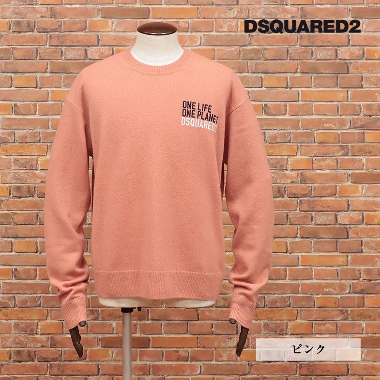 2022-23AW/DSQUARED2/Lサイズ/丸首ニット S78HA0035 極上カシミヤ100％ 無地 ロゴ刺繍 シンプル 新品/ピンク/hd803/_画像1