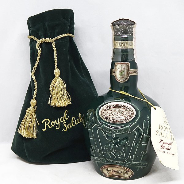 DKG★ 古酒 ROYAL SALUTE 21 グリーン 緑 ロイヤルサルート 21年 陶器 グリーンボトル ロイヤルサルート21年 ウィスキー 700ml 巾着 付き_画像1