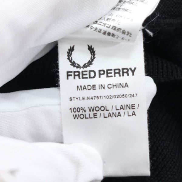 FRED PERRY フレッドペリー 秋冬 ウール100%♪ ボーダー切替 衿付き ニット セーター Sz.38　レディース 黒　K3T00756_A#K_画像8