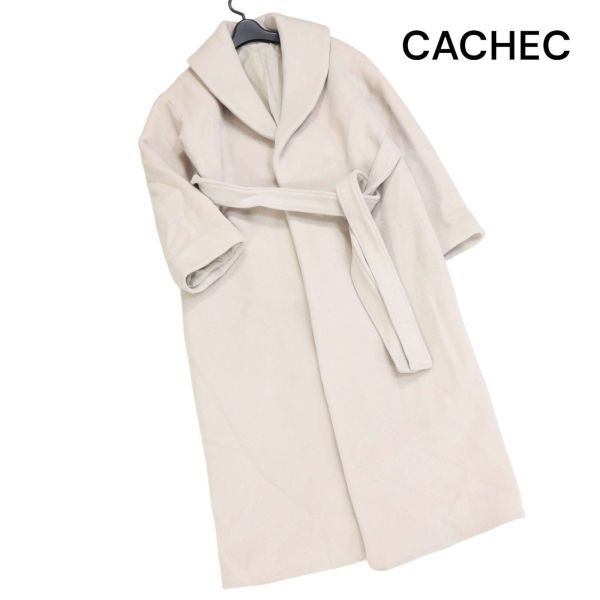 CACHEC カシェック 秋冬 カシミヤ混 ウール♪ ショールカラー ガウン コート Sz.F　レディース 日本製　K3T00900_B#N