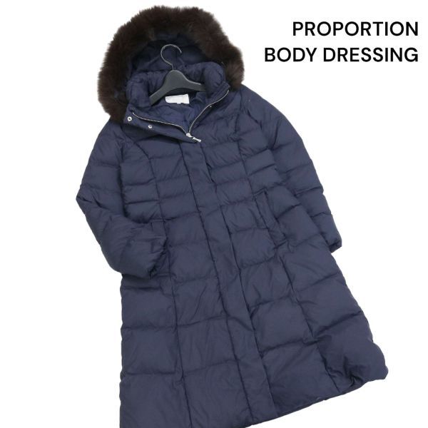 PROPORTION BODY DRESSING Proportion Body Dressing autumn winter fox fur! down coat Sz.1 lady's navy blue K3T00886_A#N