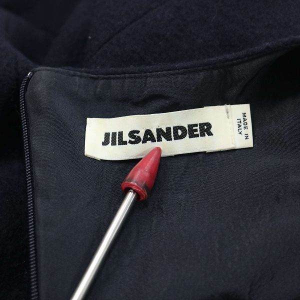 イタリア製★ JIL SANDER ジルサンダー 秋冬 圧縮ウール♪ 半袖 アシンメトリー ワンピース Sz.36　レディース ネイビー　K3T00875_A#E_画像9