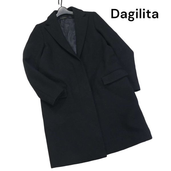 D'agilita ダジリータ アバハウス 秋冬 ウール100% チェスター コート Sz.38　レディース 黒 日本製　K3T00984_B#N_画像1