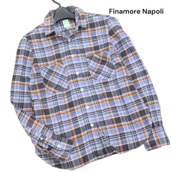 イタリア製★ Finamore Napoli フィナモレ 秋冬 長袖 チェック ネル シャツ Sz.40　レディース　K3T00998_B#B_画像1