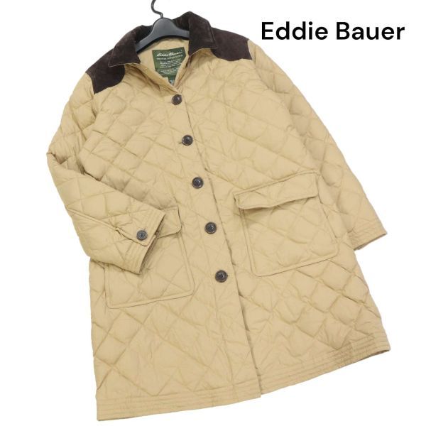 Eddie Bauer エディーバウアー 秋冬 レザー切替♪ キルティング プレミアム ダウン コート Sz.L　レディース アウトドア　K3T00930_B#N_画像1