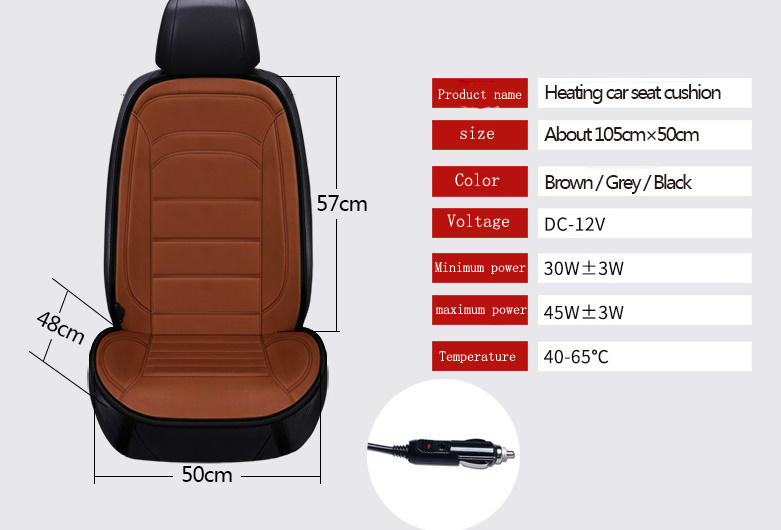 A059　　汎用シートヒーター　シガー電源でシートあったか　温度調節可能　取付かんたん　運転席・助手席用2枚セット　カラー：ブラウン_画像5