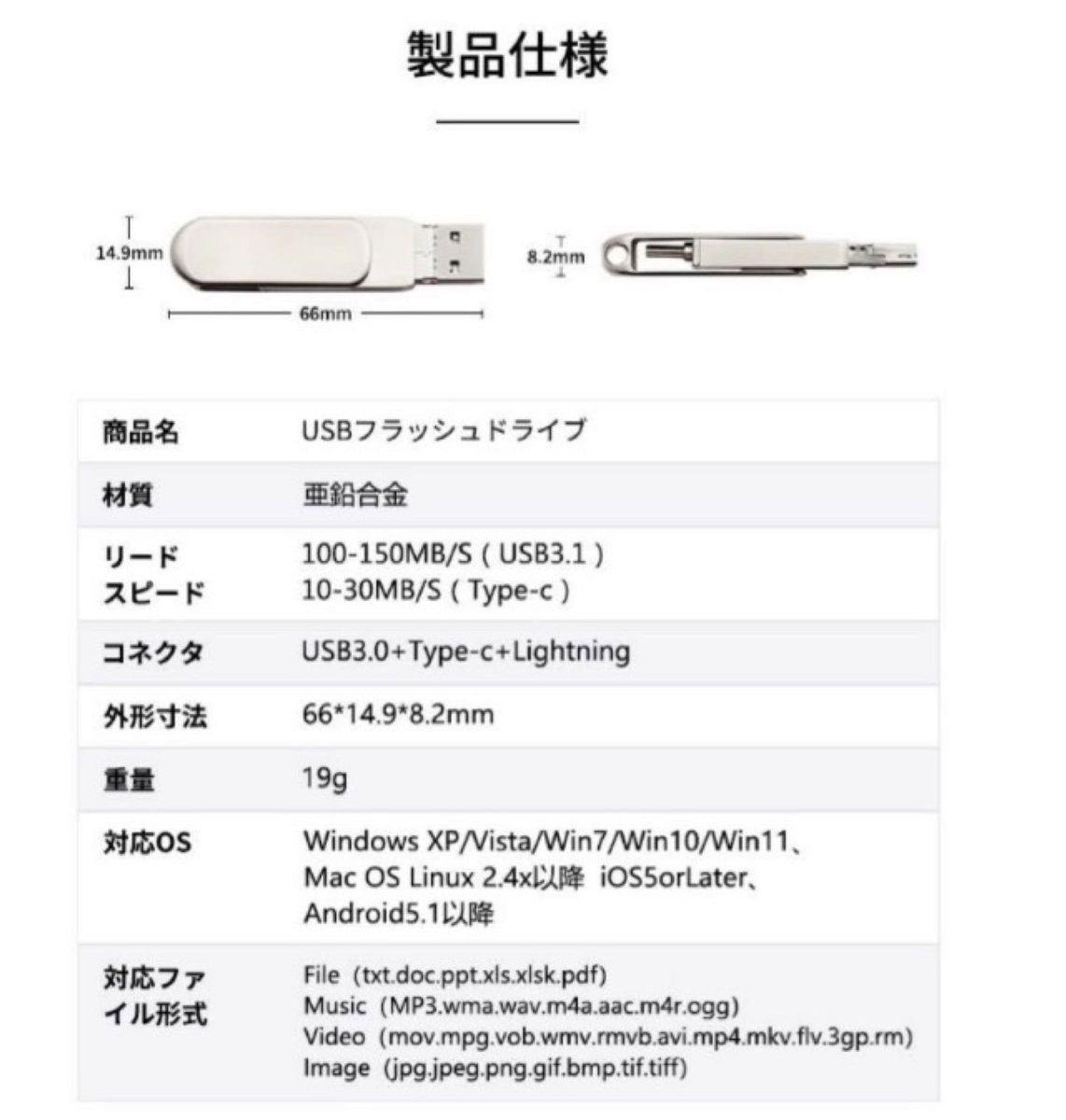 3in1 USBメモリ 128gb 大容量 USB3.1 高速フラッシュ スマホ用 usbメモリ フラッシュドライブ タイプc