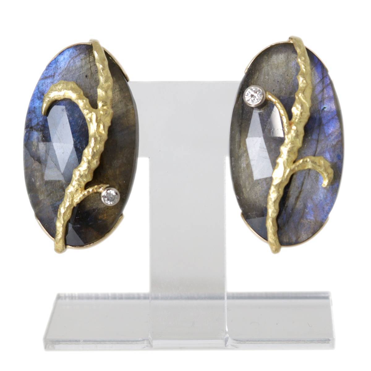 人気新品 ラブラドライト 湧永ユキオ ピアス Bランク 磨き仕上げ品 NT 約17.6g 0.06ct 0.04ct K18×ラブラドライト×ダイヤモンド 芸術 作家物 その他
