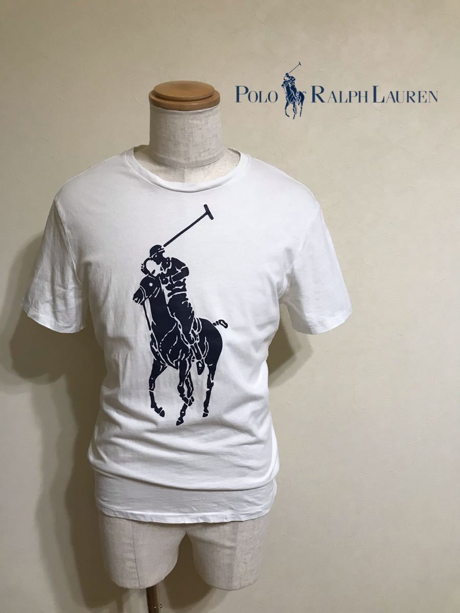 Polo Ralph Lauren ポロ ラルフローレン ビッグロゴ クルーネック Tシャツ ホワイト トップス サイズM 半袖 白 175/96A_画像1