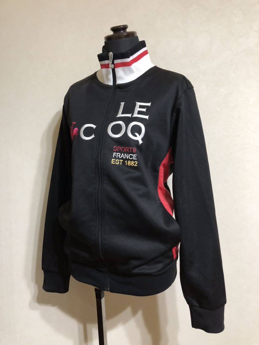 【美品】 le coq sportif ルコック レディース ジャージ ジャケット トラックトップ サイズO 長袖 黒 赤 白 デサント QB-555103_画像6