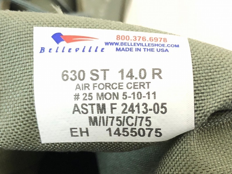 【米軍放出品】☆未使用品 Belleville コンバットブーツ 630ST 14.0R(32.0cm) ASTM F2413-05鋼鉄先芯 セーフティー (100)☆CK7A_画像10