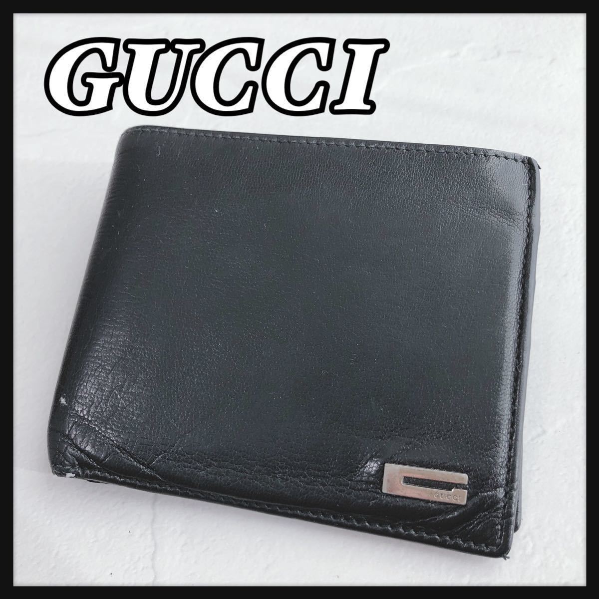 ☆GUCCI☆ グッチ 折り財布 ２つ折り財布 財布 ウォレット ブラック 黒 レザー 本革 シンプル メンズ 男性 紳士 送料無料_画像1