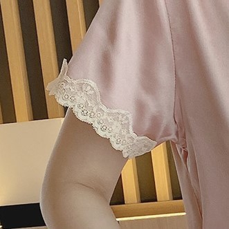 Lサイズ レディース ルームウェア アイスシルク 光沢 女性 半袖 半ズボン パジャマ 前開き ナイトウェア 大人 ピンク 467 R35