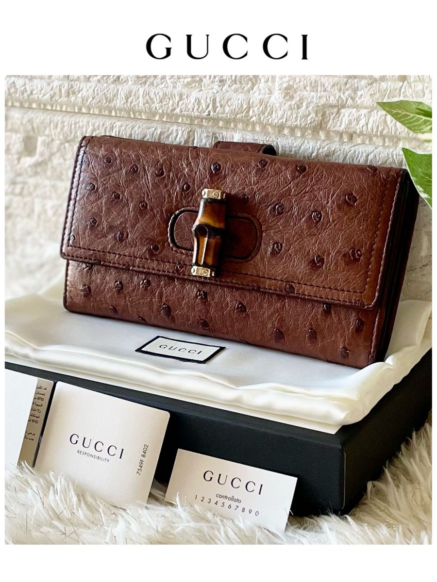 美品希少】GUCCI グッチ 長財布 オーストリッチ Wホック 美品希少】GUCCI グッチ 長財布 オーストリッチ Wホック