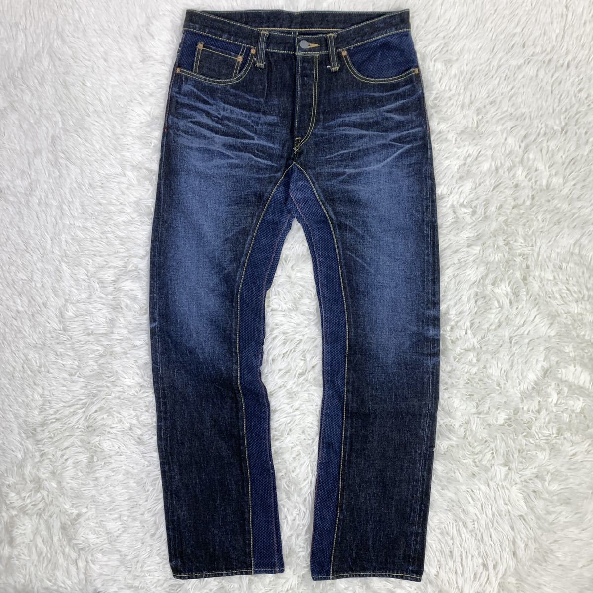 TASUKI JEANS 襷 タスキジーンズ 刺し子 切替 セルビッチ デニムパンツ 日本製 34_画像1