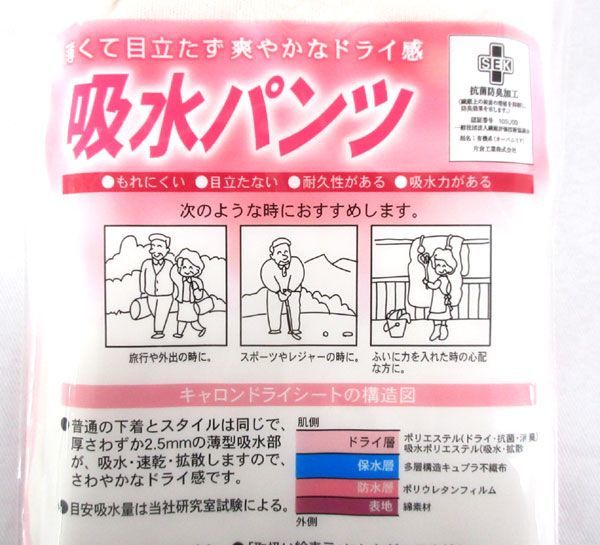 送料300円(税込)■kg199■キャロン 婦人用吸水パンツ 軽失禁ズロース L ピンク 日本製 5点【シンオク】_画像4