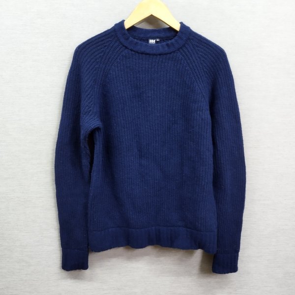 K345 HELLY HANSEN 長袖 ニット WL ブルー LIFA WOOL SWEATER 片畦 リブ 編み ランバージャック仕様 アウトドア タウン ヘリーハンセン_画像1