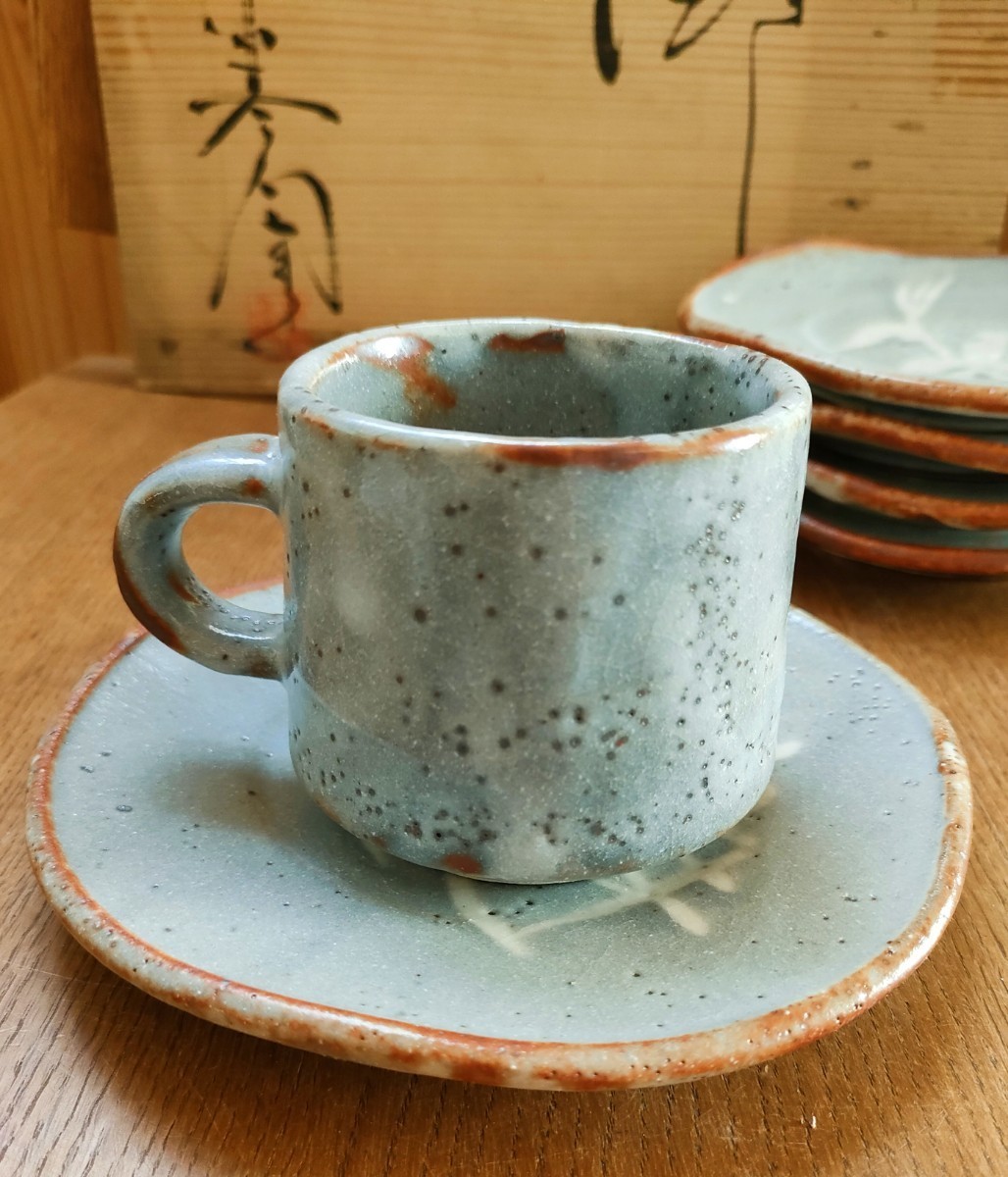 未使用 鼠志野 志野焼 カップ&ソーサー 5客セット コーヒー 未使用 鼠志野 志野焼 カップ&ソーサー 5客セット コーヒー