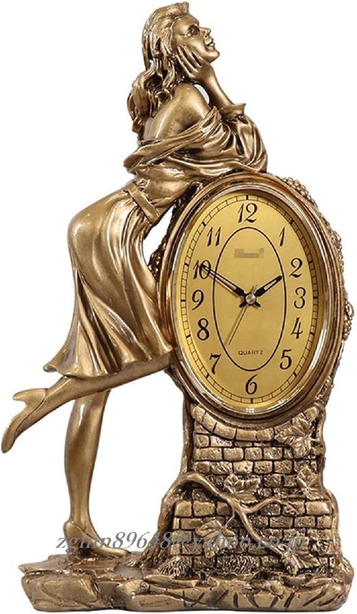 デスククロック、置き時計、テーブルクロック マントルクロックモダンな 古典的な レトロなデスク時計 ゴールドアンティーク樹脂置時計 D