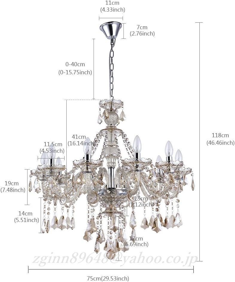 シャンデリア クリスタル 8灯 口金E12 LED対応 モダン オシャレ シャンデリア クリスタル 8灯 口金E12 LED対応 モダン オシャレ
