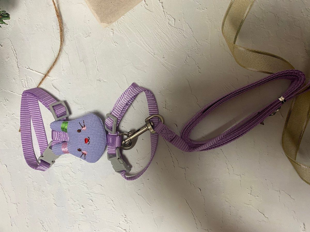 犬用 猫用 ナイロン ハーネスリードセット 首輪 胴輪 犬用品 ペットグッズ 紫 Mサイズ