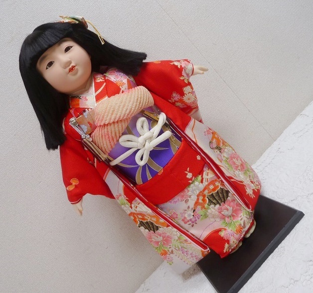 (☆BM)三陽/市松人形 20号 日本人形 高さ64㎝ 女の子 玩具娃娃 偶人 ガラスケースあり 和風 置物 オブジェ 日本伝統工芸 節句_1115＠3