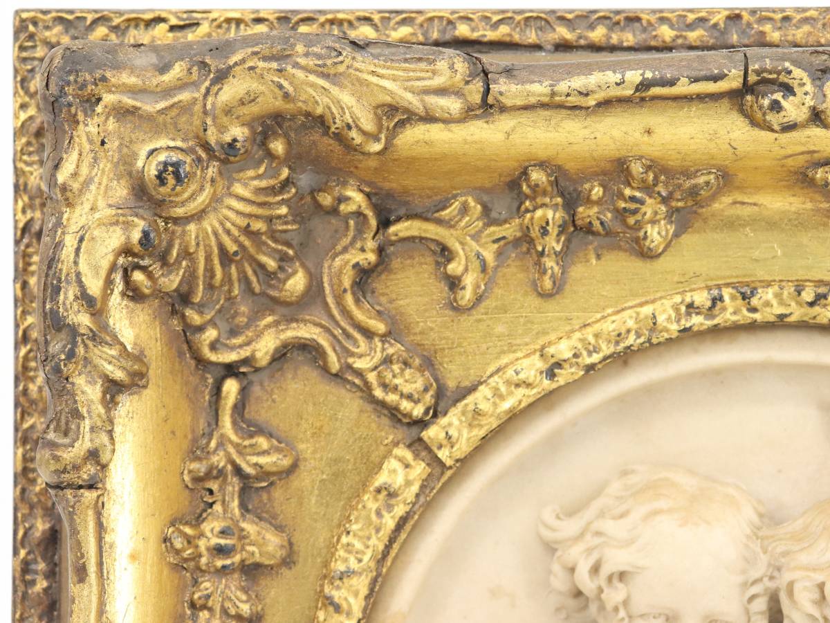 【蔵】 19世紀イギリス【エドワード・ウィリアムワイオン】作 大理石彫刻 円形浮彫 ルイ様式の黄金額装品 時代 旧家 初だし品 S776_画像4