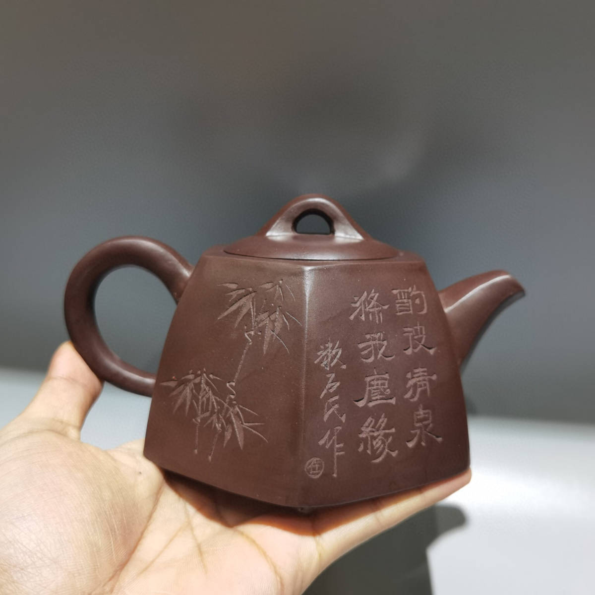 人気の新作 『近現代・紫砂壺・六方刻字壺・顧景舟・紫泥・茶具・茶道