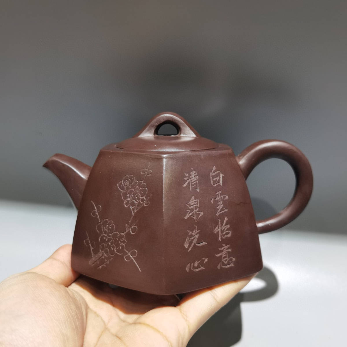 人気の新作 『近現代・紫砂壺・六方刻字壺・顧景舟・紫泥・茶具・茶道