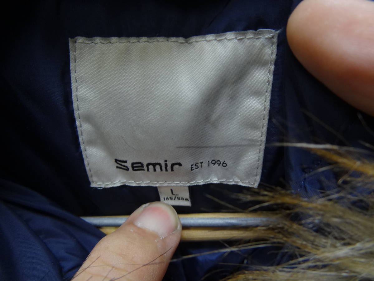 全国送料無料 中国有名ブランドSemir森馬 レディース 紺色 脱着可能ファー付きパーカーダウンジャケットコート L(165/88A)サイズ