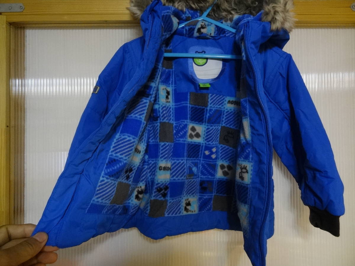 全国送料無料 USA 輸入物 ガグタグGagouTagou 子供キッズベビーファー付き裏地柄物フリース素材パーカー付き青色中綿コート2T(95)着丈40cm
