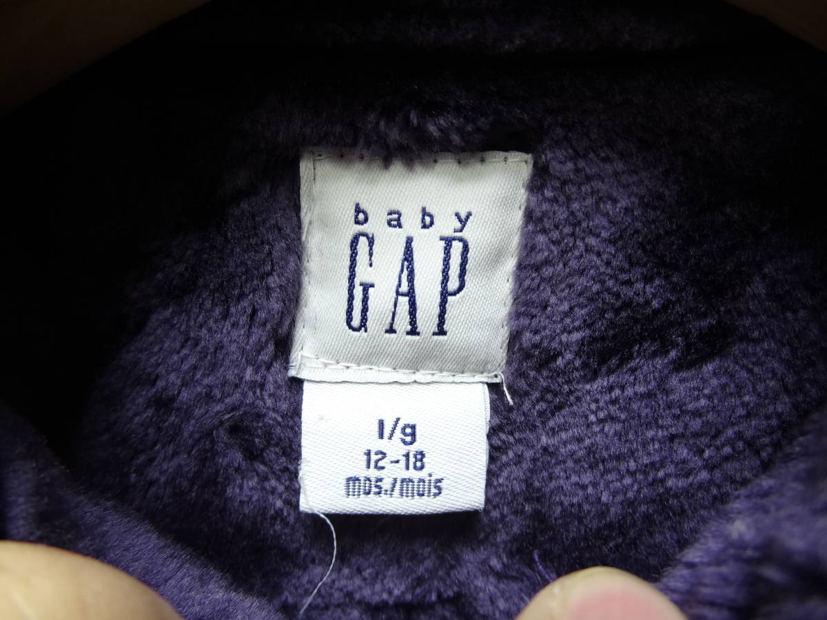 全国送料無料 ベビーギャップ baby gap子供服キッズベビー女の子パープル色表スウェードタイプ素材 裏短ファー付き極暖コート 80(着丈45cm)_画像2