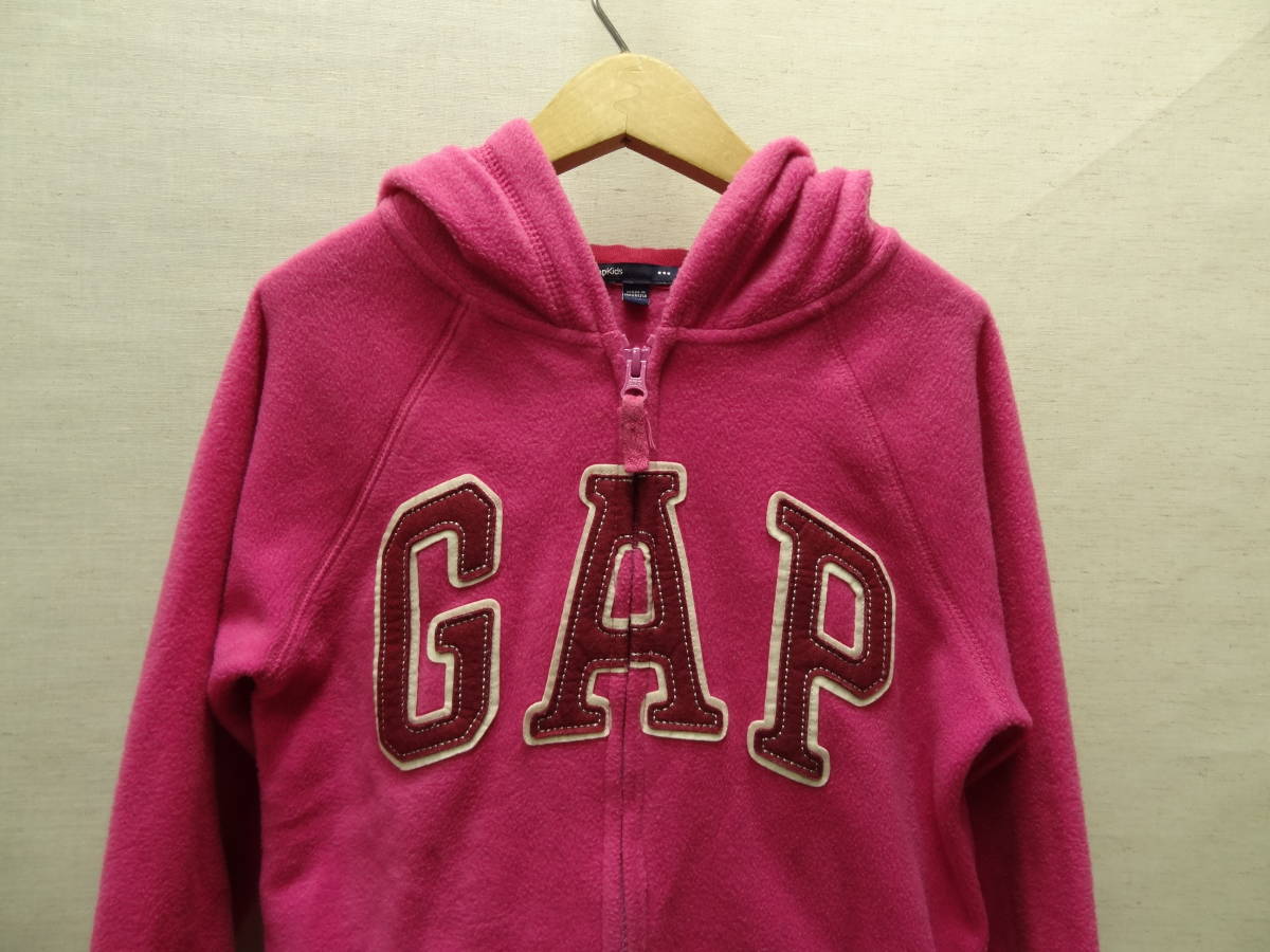 全国送料無料 ギャップ GAP 子供服キッズ女の子 BIGロゴ刺繍 ピンク フリース素材ジップアップ パーカー 160_画像3