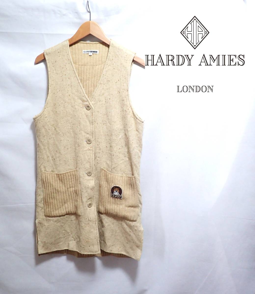 ☆HARDY AMIES　☆ハーディエイミス　☆日本製　☆毛・カシミヤ　☆ジレロング丈ベスト　☆アイボリー　☆レディース　☆M_画像1