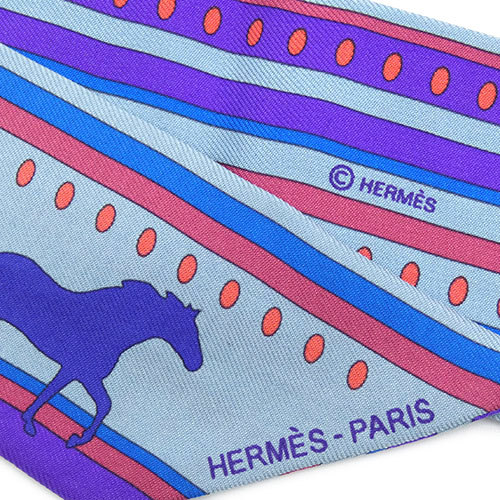 エルメス スカーフ HERMES シルク ツイリー 馬柄 ブルーxマルチカラー レディース JJS02124_画像4