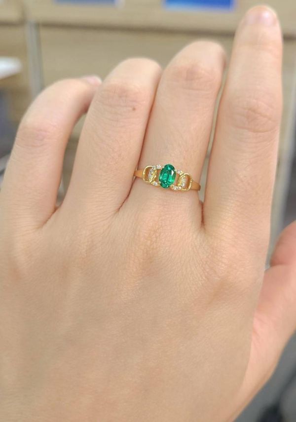 [ judgement document attaching ] vivid green! 0.4ct emerald diamond K18 YG yellow gold ring ring 5 month birthstone 18 gold 