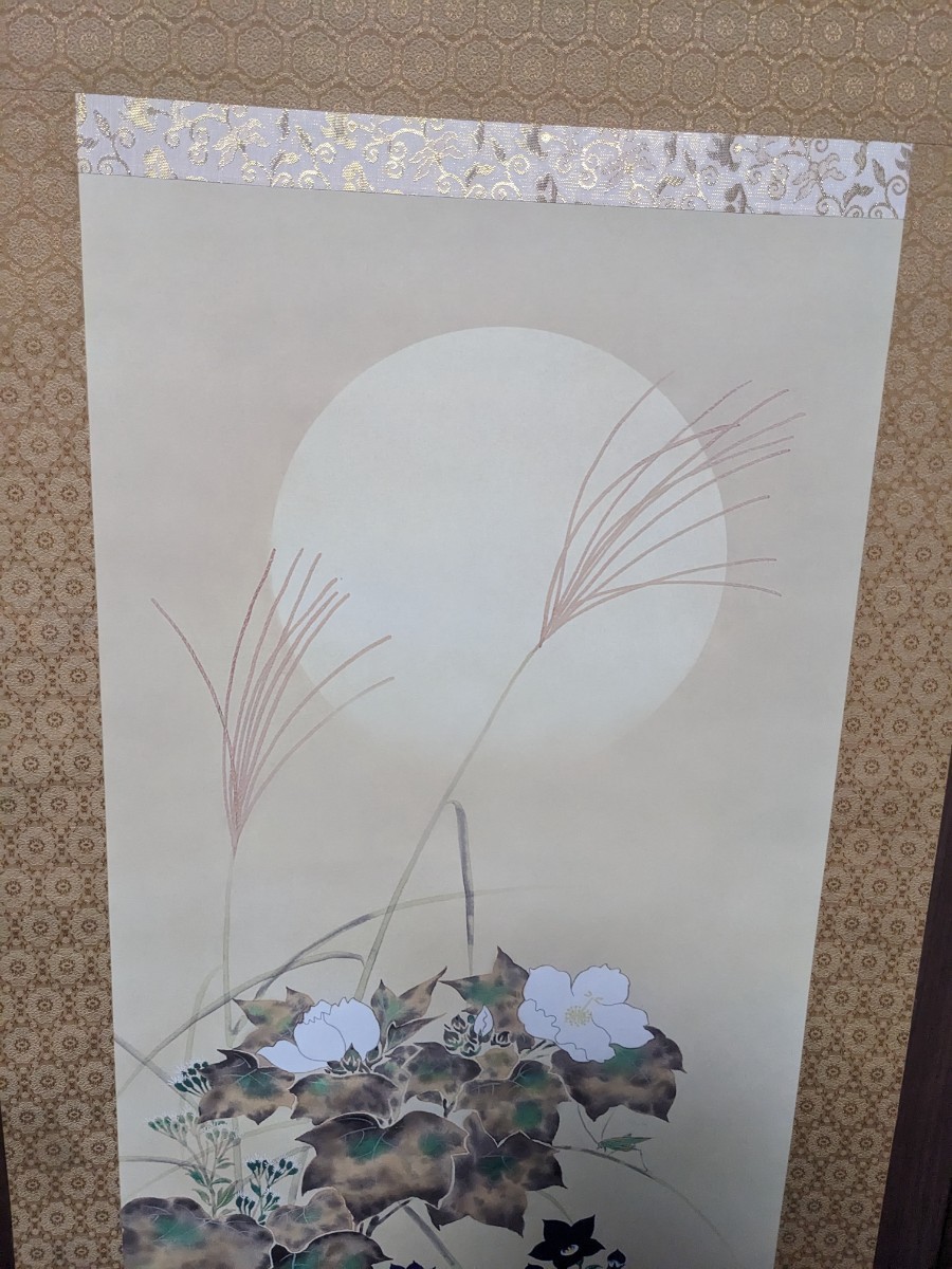酒井抱一 「十二か月花鳥図」 八月 「秋草に螽斯図」 複製掛軸の画像2