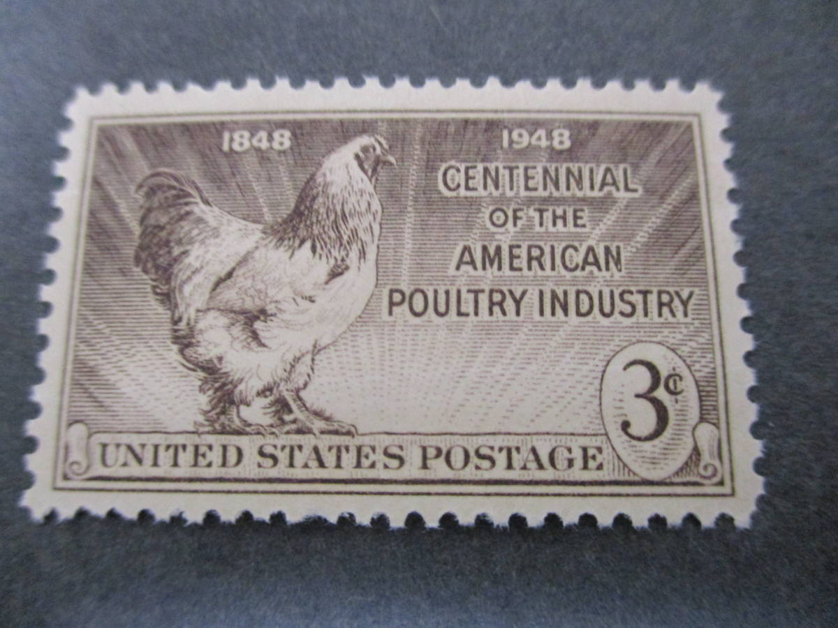 *** America 1948 year [ house . industry 100 year ] single one-side unused NH glue have *** animal / birds / chicken etc. / chicken 