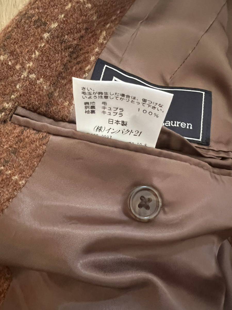 Polo Ralph Lauren ポロ ラルフローレン ウール ツイード チェック柄 パッチポケット テーラード ジャケット AB6 美品 日本製_画像5