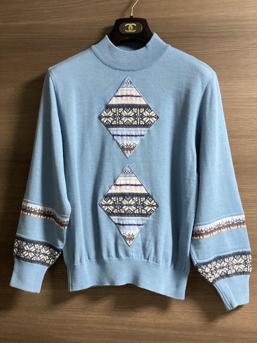 良品 クリスチャンディオール スポーツ ノルディック柄 ブルー ニット