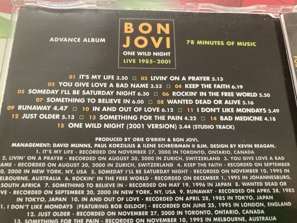 PROMO・プロモ・販促盤【CDアルバム】01年「One Wild Night」Bon Jovi（ボン・ジョヴィ）＊ライブアルバム　全１５曲収録_画像3