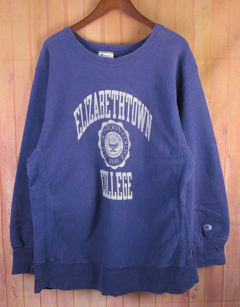 MAW7942 80s Champion チャンピオン リバースウィーブ スウェット ELIZABETHTOWN COLLEGE トリコタグ USA製 ネイビー系 X-LARGE_画像1