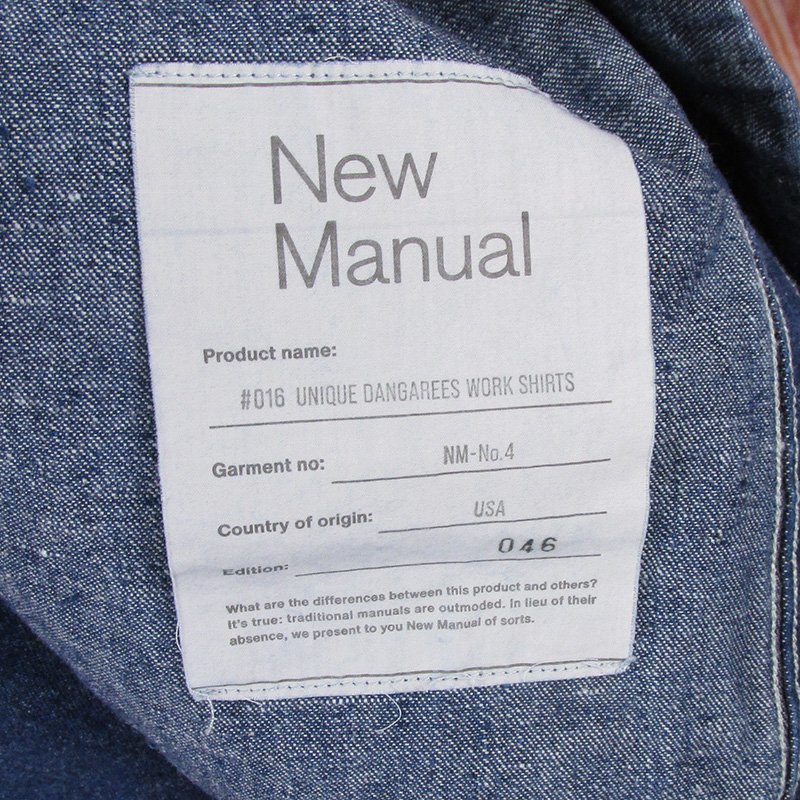 LAS8023 New Manual ニューマニュアル #16 UNIQUE DANGAREES WORK SHIRTS デニム ワークシャツ 15 1/2 未使用の画像6