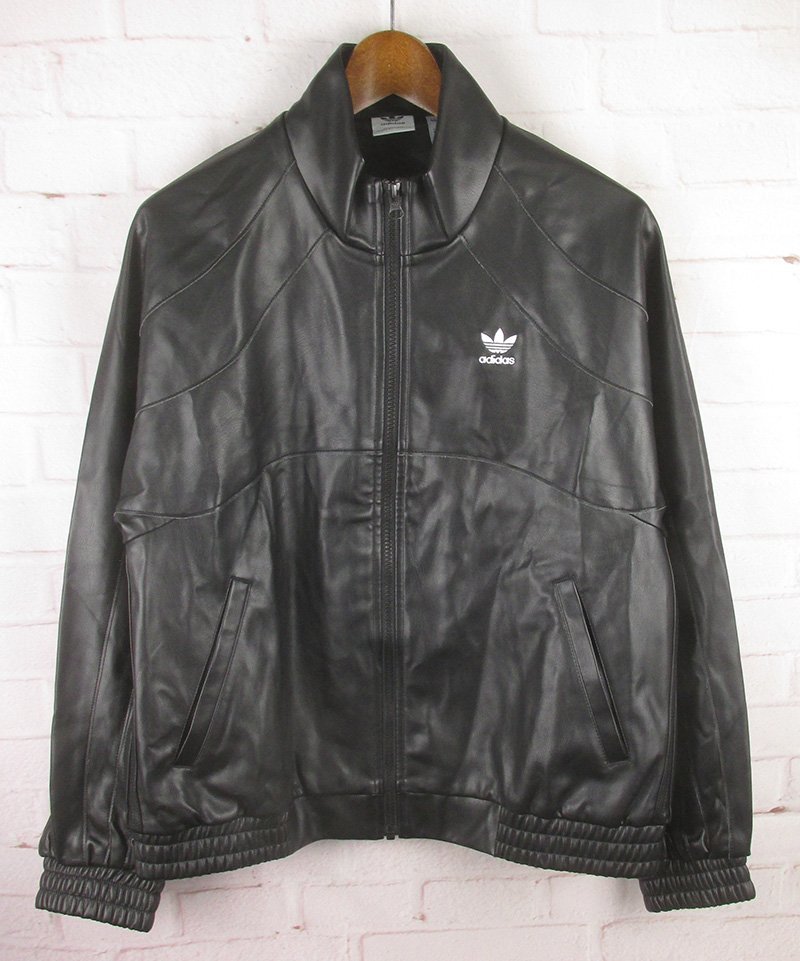 FJ22821 adidas アディダス TREFOIL FAUX LEATHER JACKET フェイクレザージャケット II6103 XL 未使用 ブラック_画像1